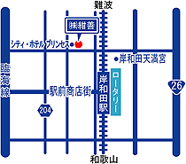 岸和田市　紺善までの地図